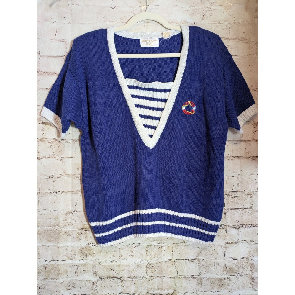 Vintage Huntington Ridge Sweater Women's Large Nautical Coastal Cobalt Blue